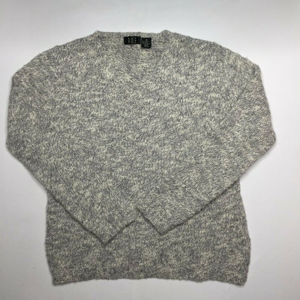 Roe Women's V-Neck Sweater Gray Soft Neutral Wool Acrylic Medium